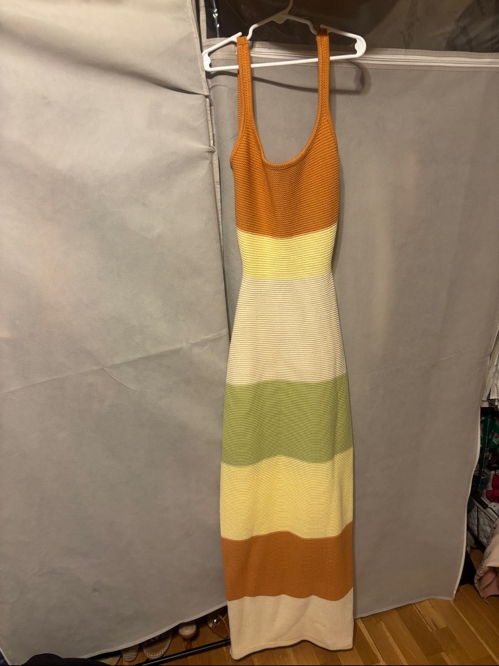 Striped Knit Maxi Dress in Mustard, Cream & Sage Green